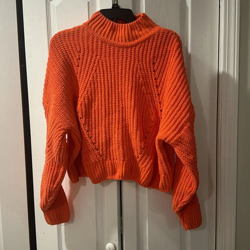 HYFVE Orange Chunky Knit Sweater Oversized Cropped Cozy Pullover M